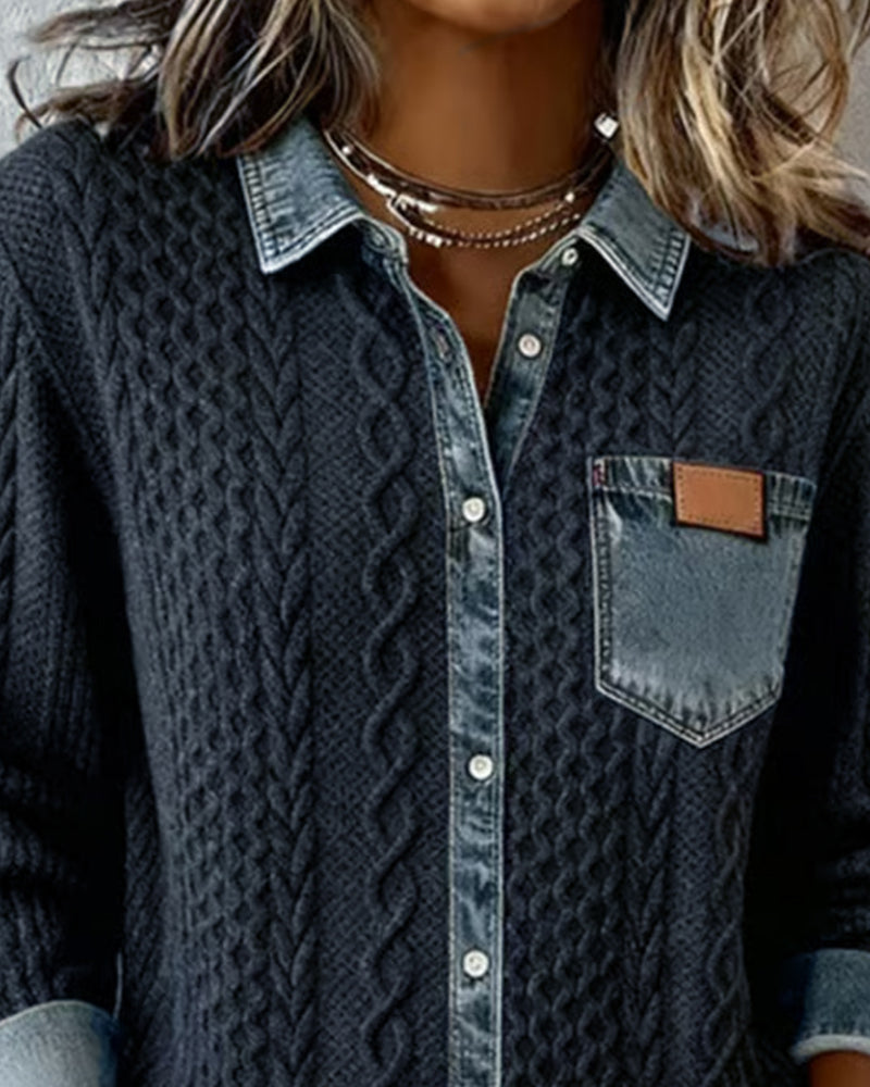 Langarmshirt mit stilvollen Denim-Details