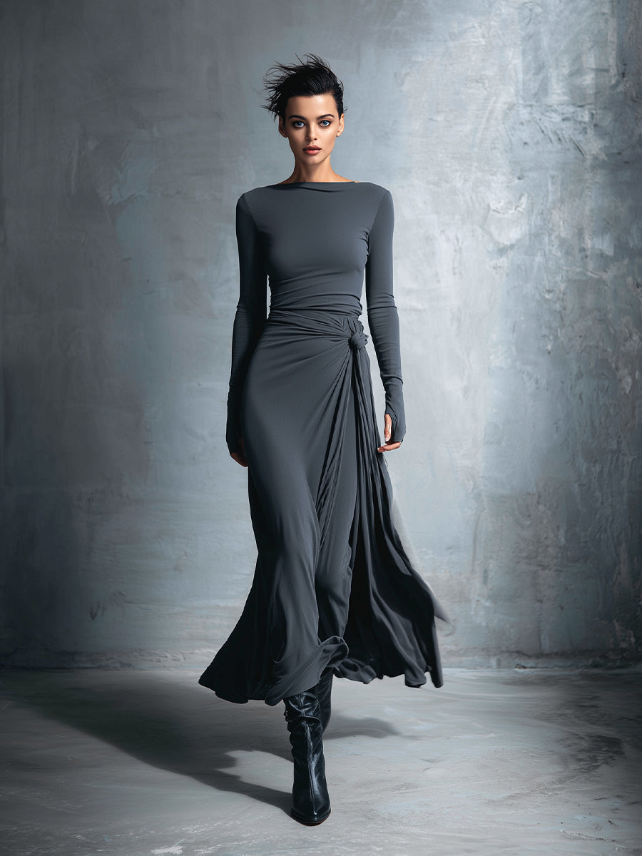 Naomie | Seiden-Maxikleid mit Knoten