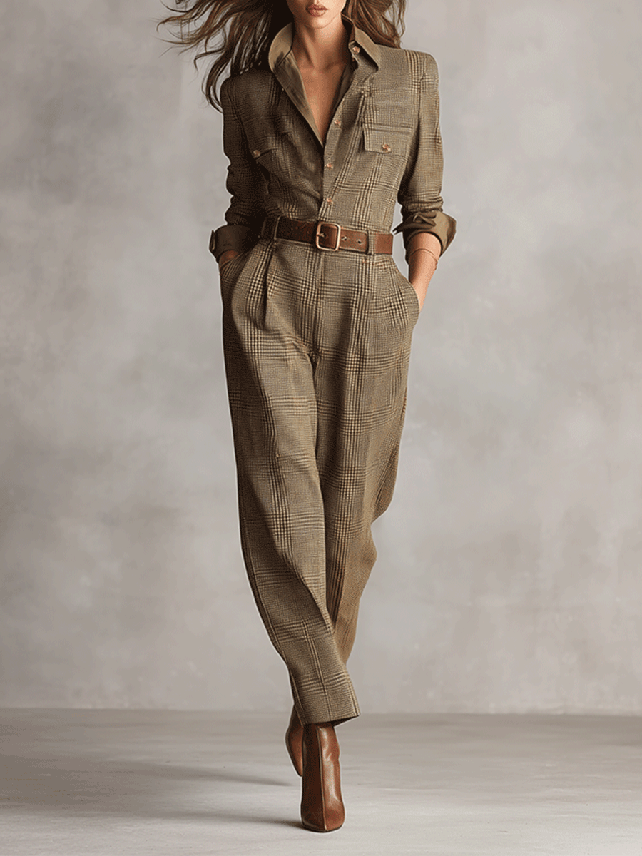 Célia | Eleganter brauner Jumpsuit mit raffinierten Details