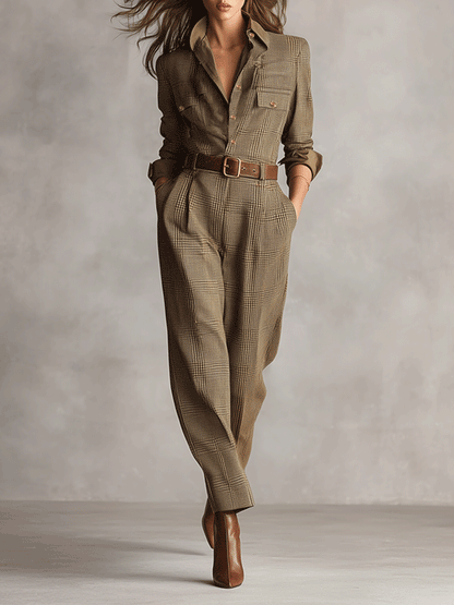 Célia | Eleganter brauner Jumpsuit mit raffinierten Details
