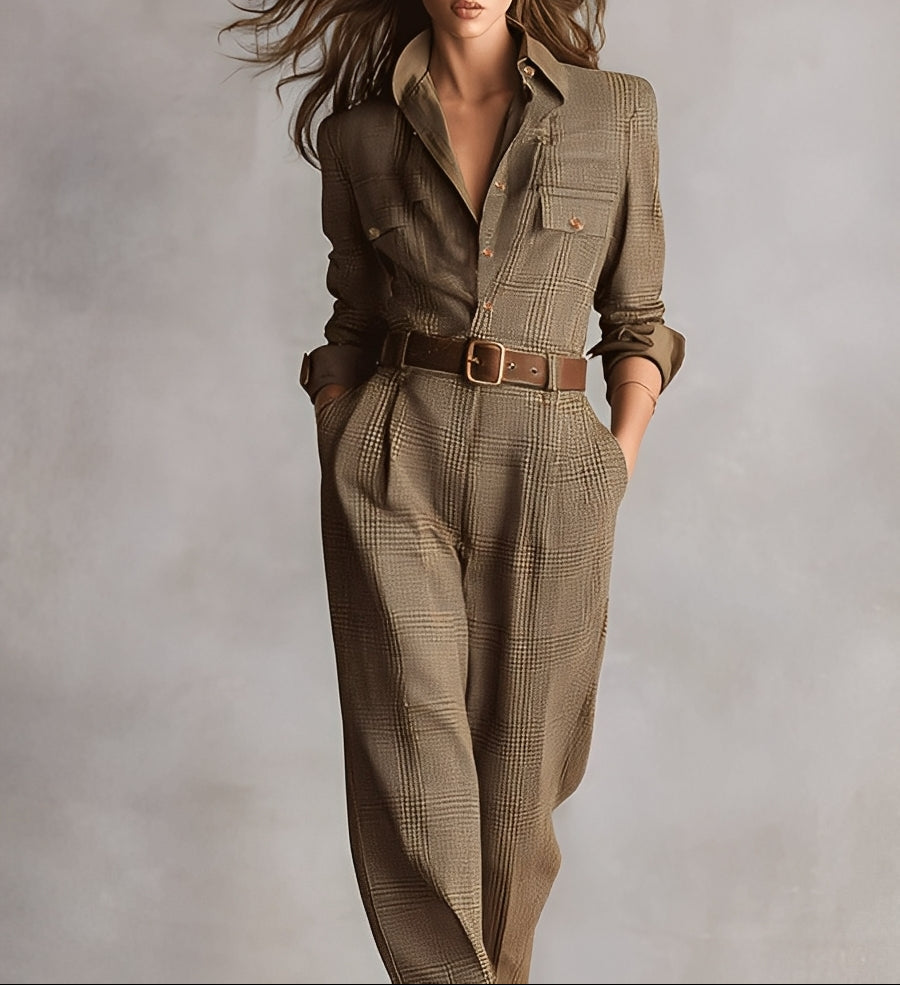 Célia | Eleganter brauner Jumpsuit mit raffinierten Details