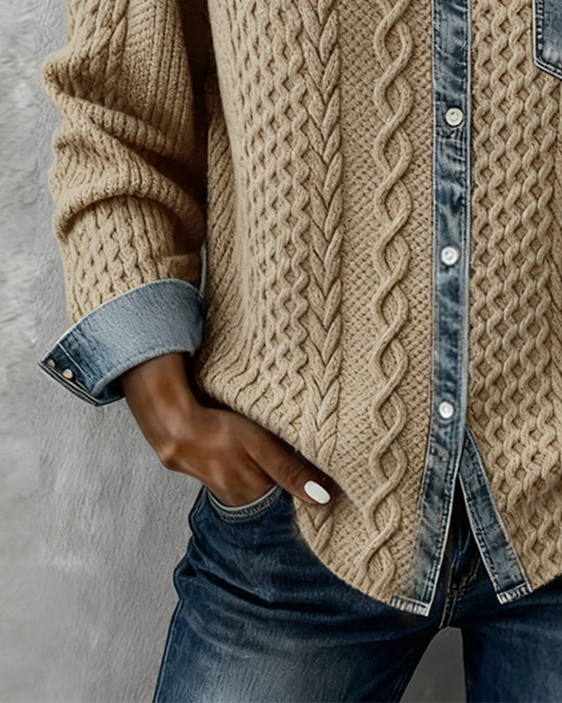 Langarmshirt mit stilvollen Denim-Details