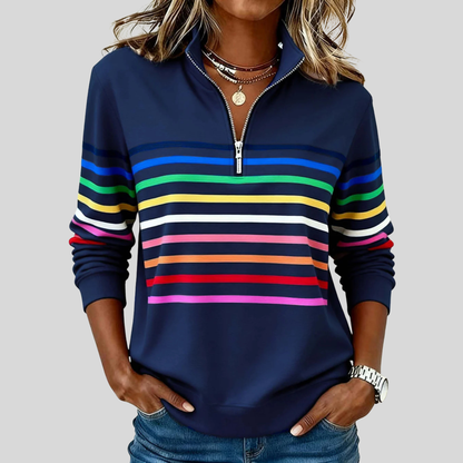 Prismette | Bunter Streifenpullover mit Quarter-Zip