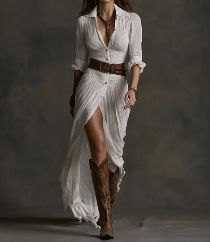 Aurore | Langes Leinenkleid mit Kragen