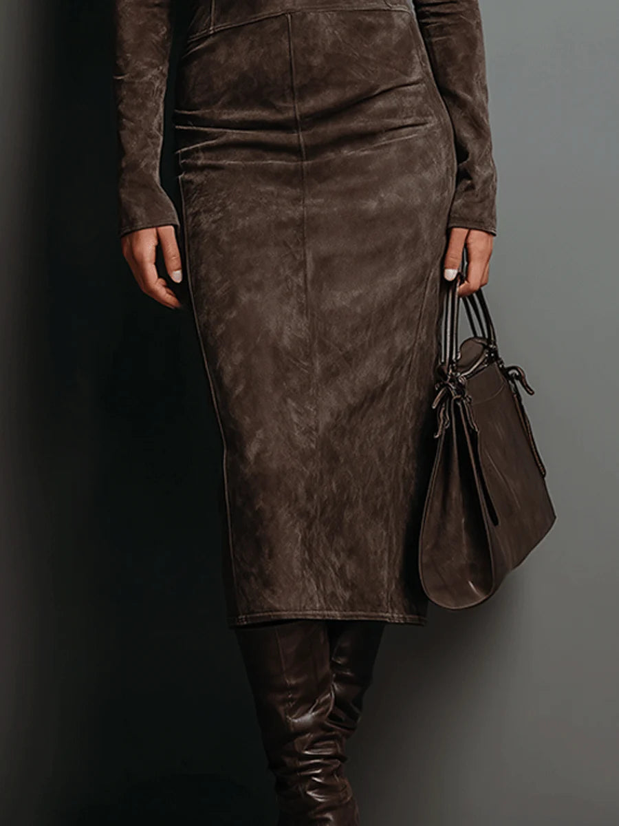 Lorène | Elegantes langes Midikleid in Braun