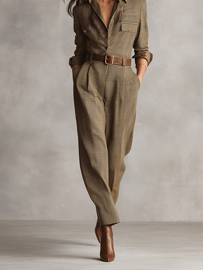 Célia | Eleganter brauner Jumpsuit mit raffinierten Details