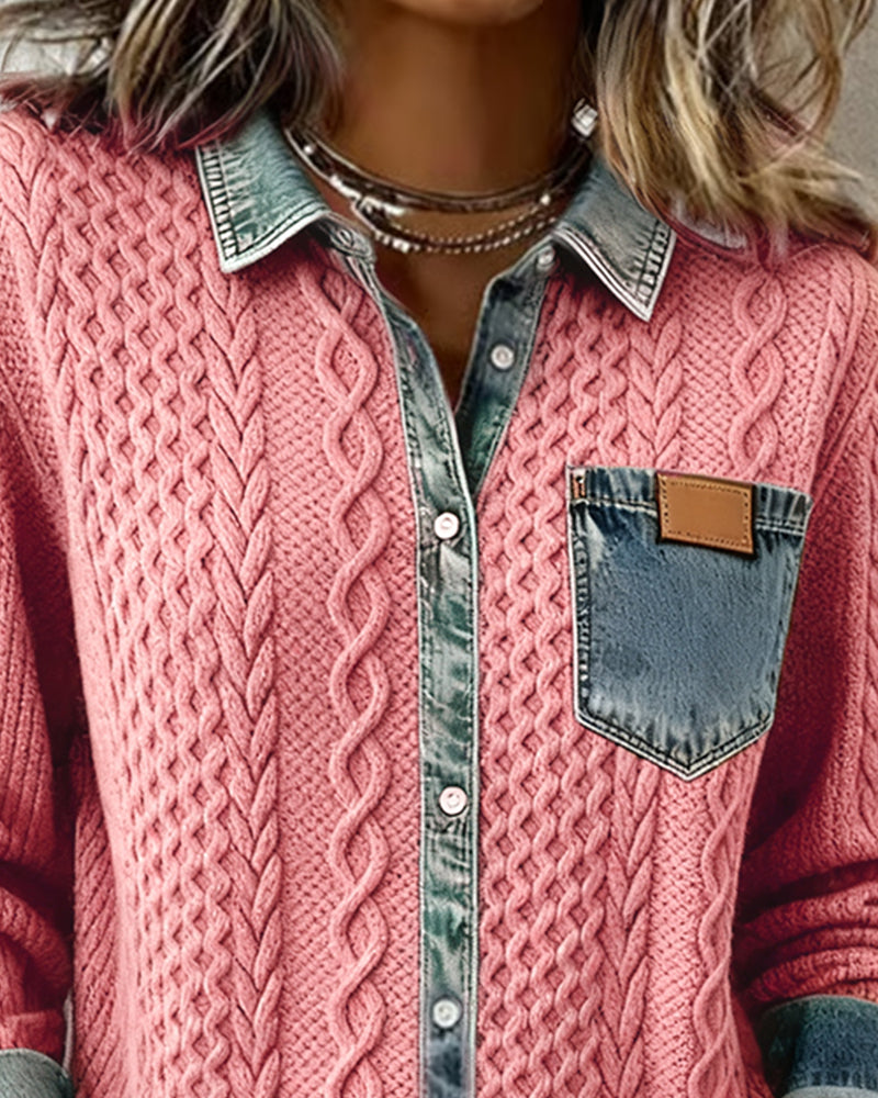 Langarmshirt mit stilvollen Denim-Details