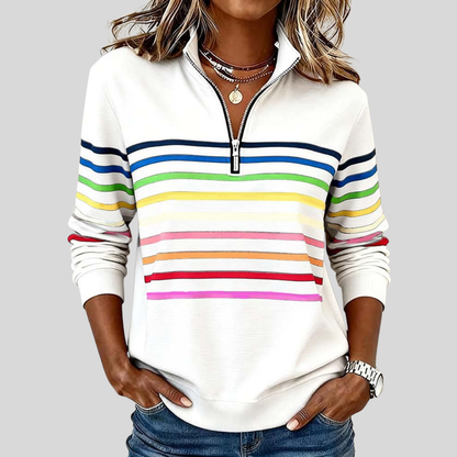 Prismette | Bunter Streifenpullover mit Quarter-Zip