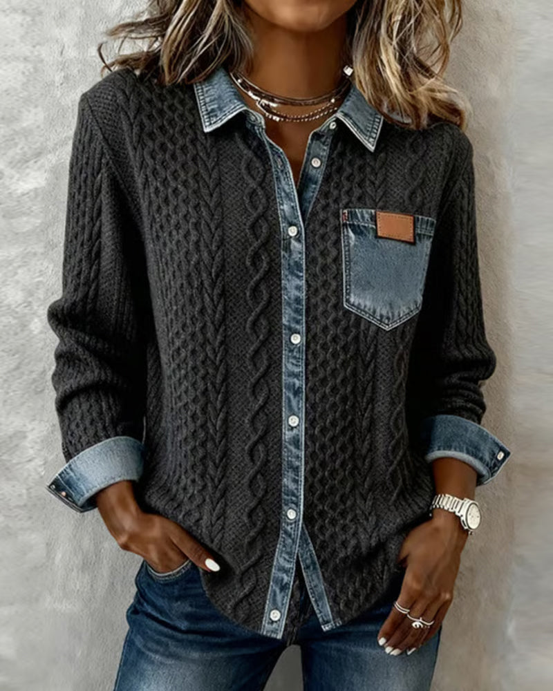 Langarmshirt mit stilvollen Denim-Details