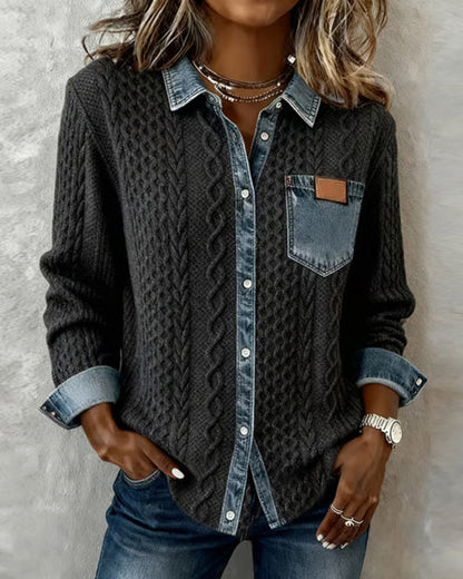 Langarmshirt mit stilvollen Denim-Details