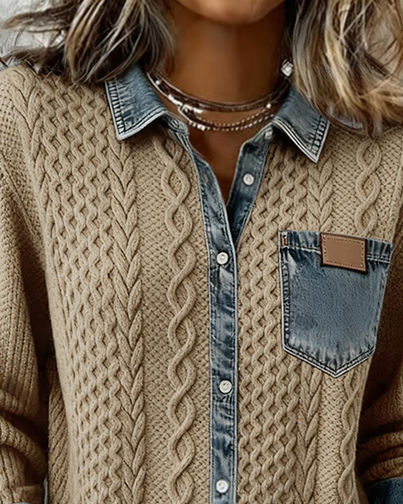 Langarmshirt mit stilvollen Denim-Details