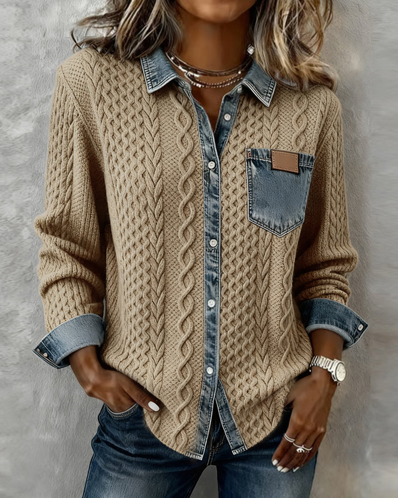 Langarmshirt mit stilvollen Denim-Details
