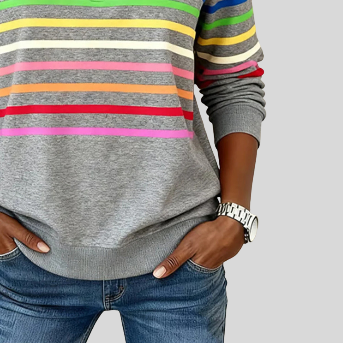 Prismette | Bunter Streifenpullover mit Quarter-Zip
