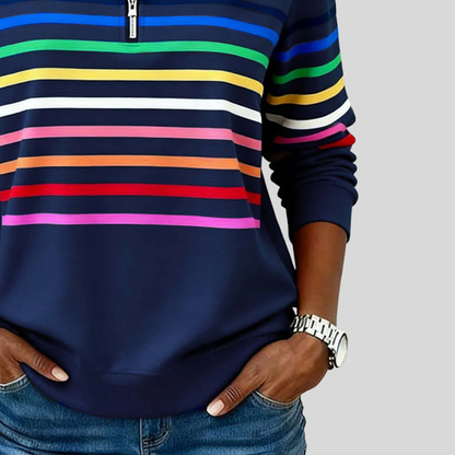 Prismette | Bunter Streifenpullover mit Quarter-Zip