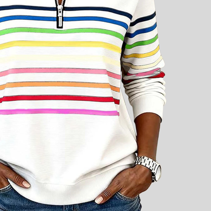 Prismette | Bunter Streifenpullover mit Quarter-Zip