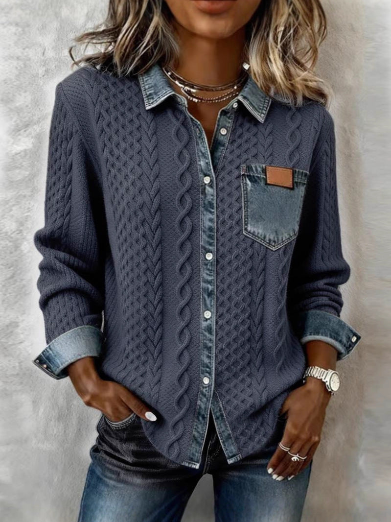 Langarmshirt mit stilvollen Denim-Details