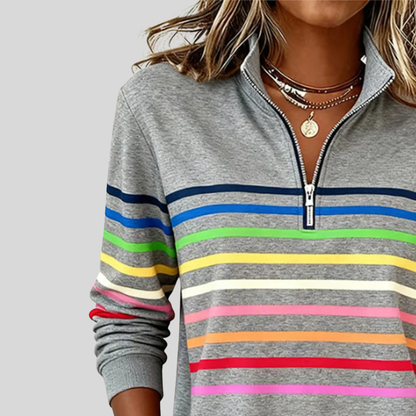 Prismette | Bunter Streifenpullover mit Quarter-Zip