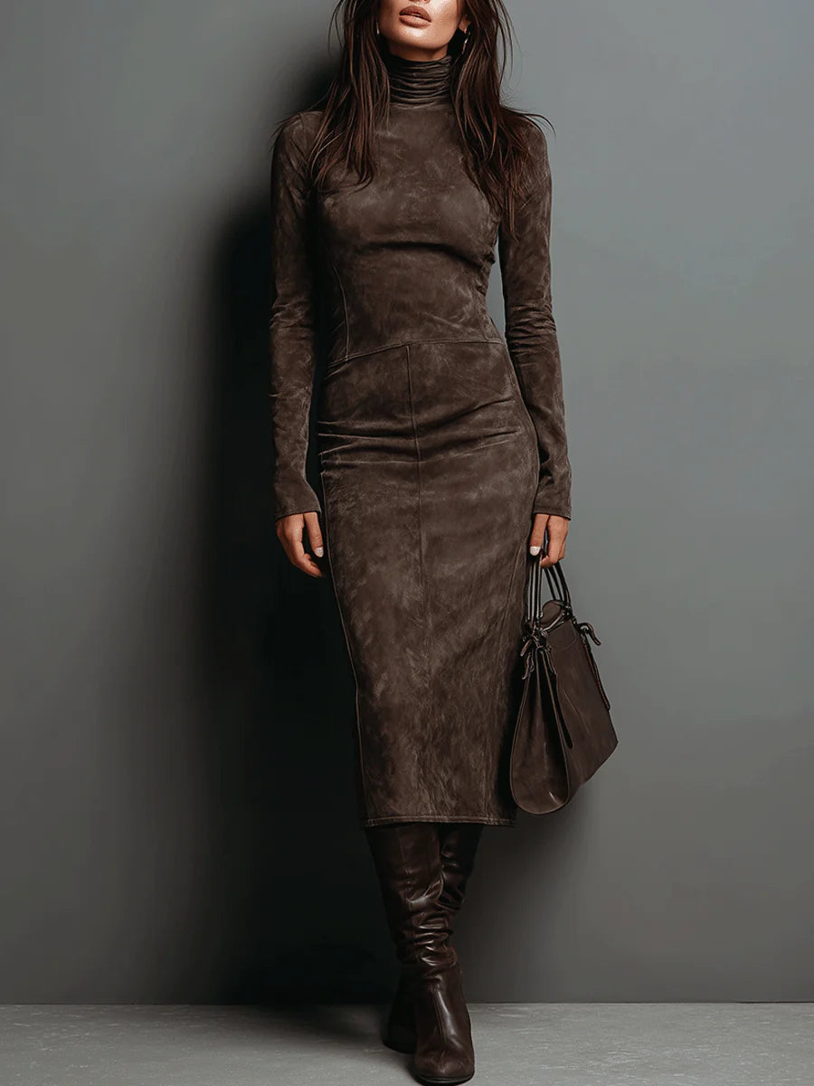 Lorène | Elegantes langes Midikleid in Braun