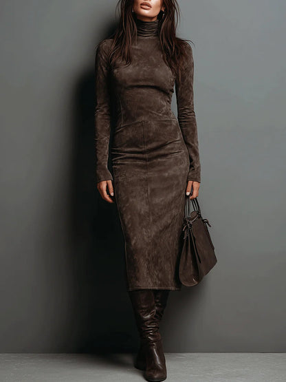 Lorène | Elegantes langes Midikleid in Braun