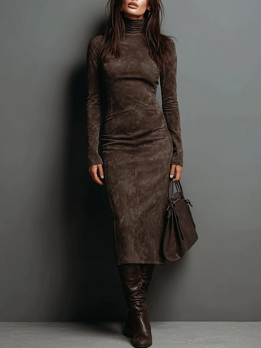 Lorène | Elegantes langes Midikleid in Braun