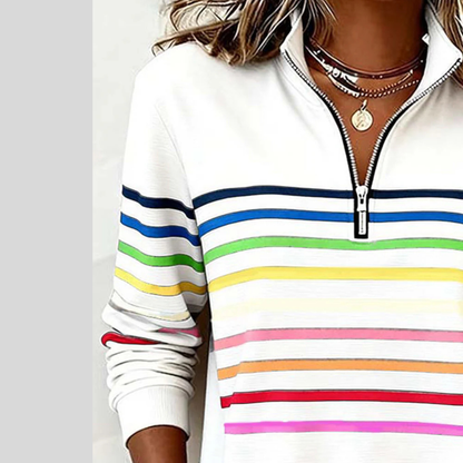 Prismette | Bunter Streifenpullover mit Quarter-Zip