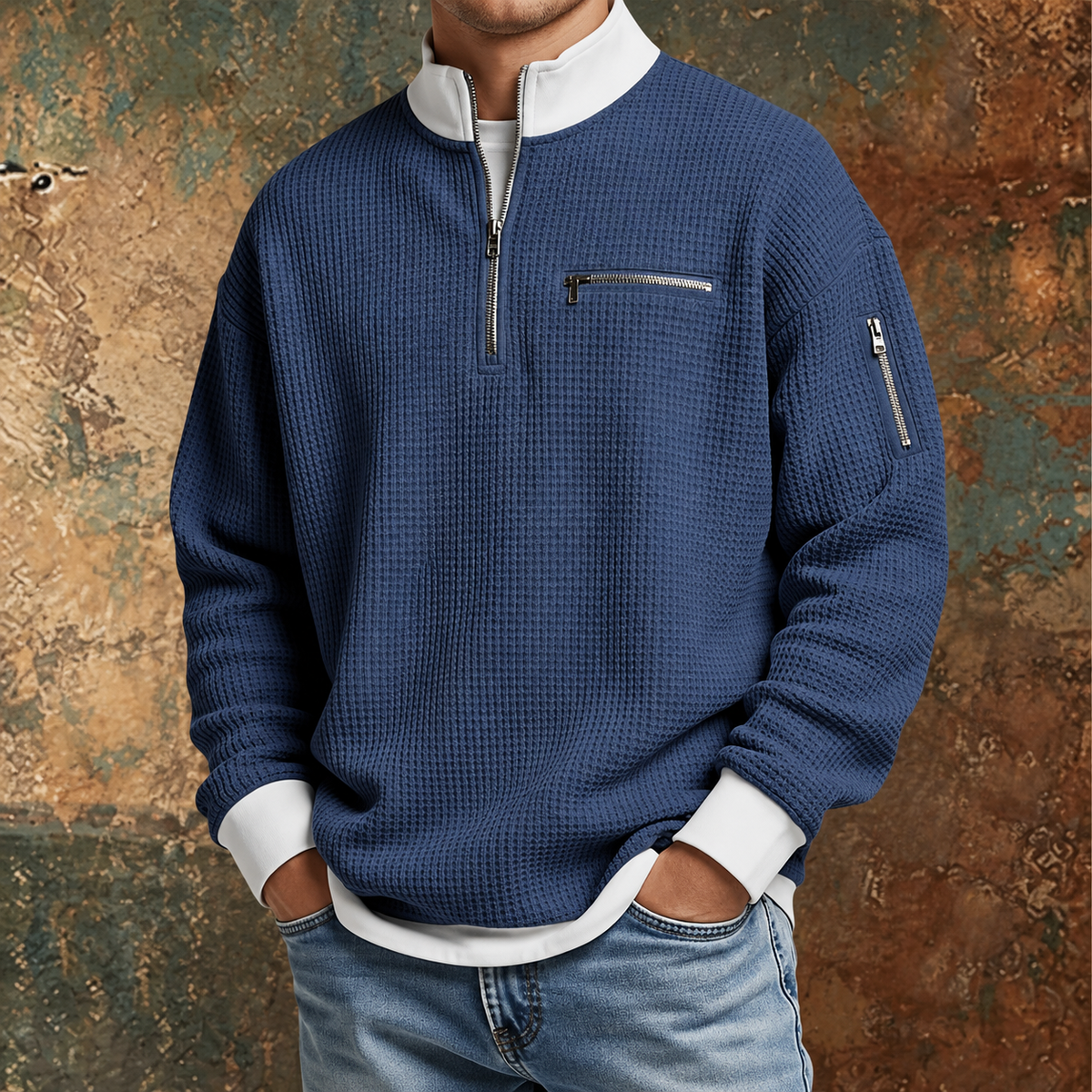 Herren-Waffelstrickpullover
