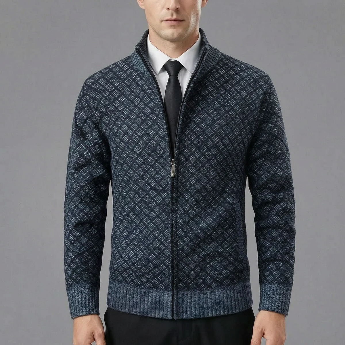Herren-Strickpullover mit Reißverschluss und Stehkragen