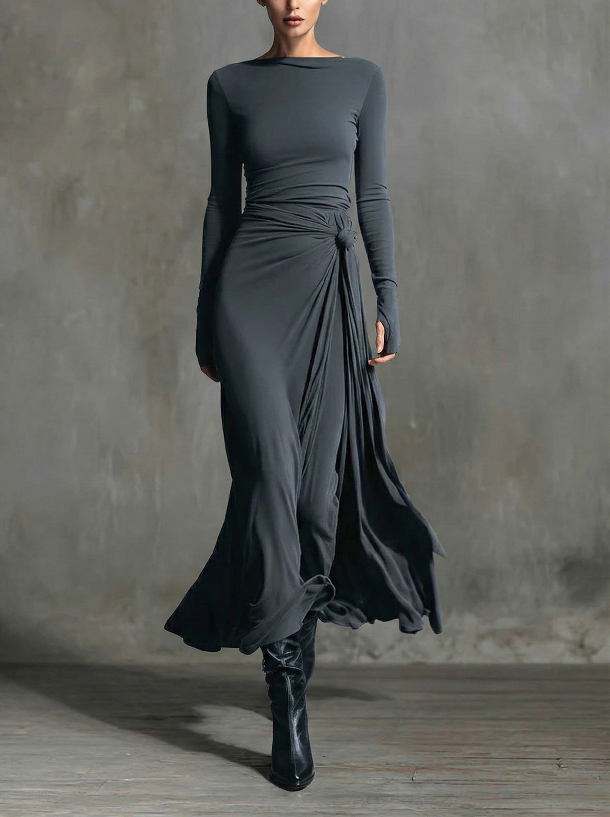 Naomie | Seiden-Maxikleid mit Knoten