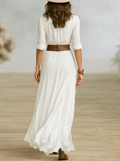 Aurore | Langes Leinenkleid mit Kragen