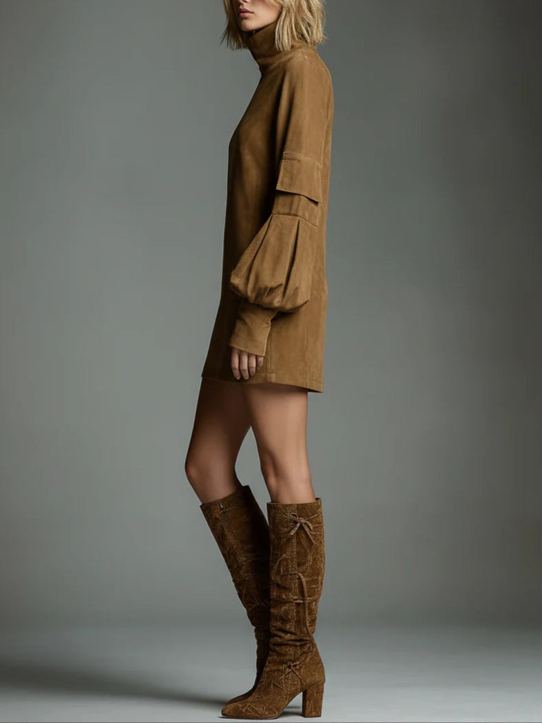 Bibiane | Oversize-Minikleid aus Wildleder mit elegantem Stehkragen