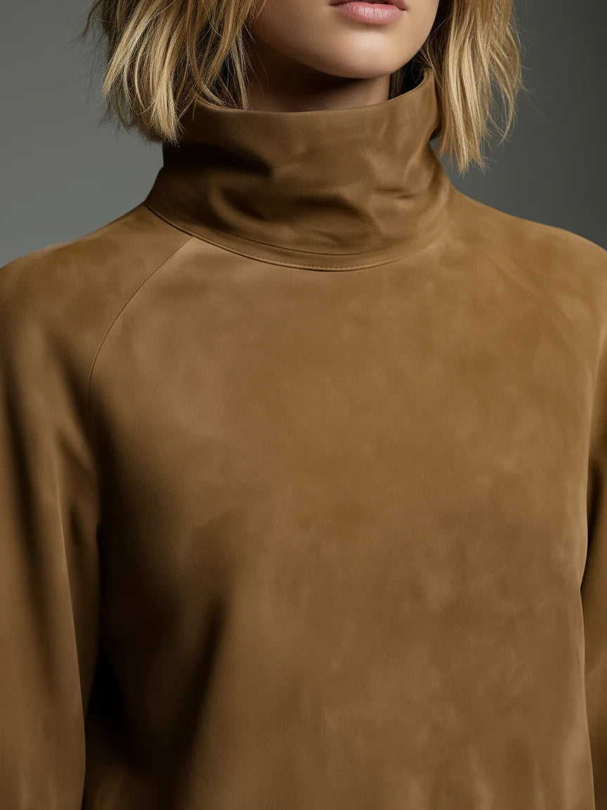 Bibiane | Oversize-Minikleid aus Wildleder mit elegantem Stehkragen