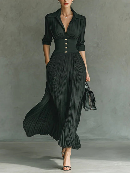 Elvire | Plisseekleid mit Reverskragen