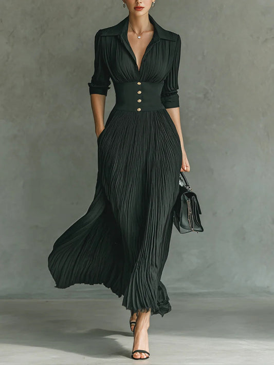 Elvire | Plisseekleid mit Reverskragen