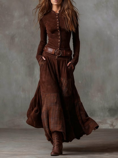 Elegantes Wildleder-Maxikleid mit Gürtel