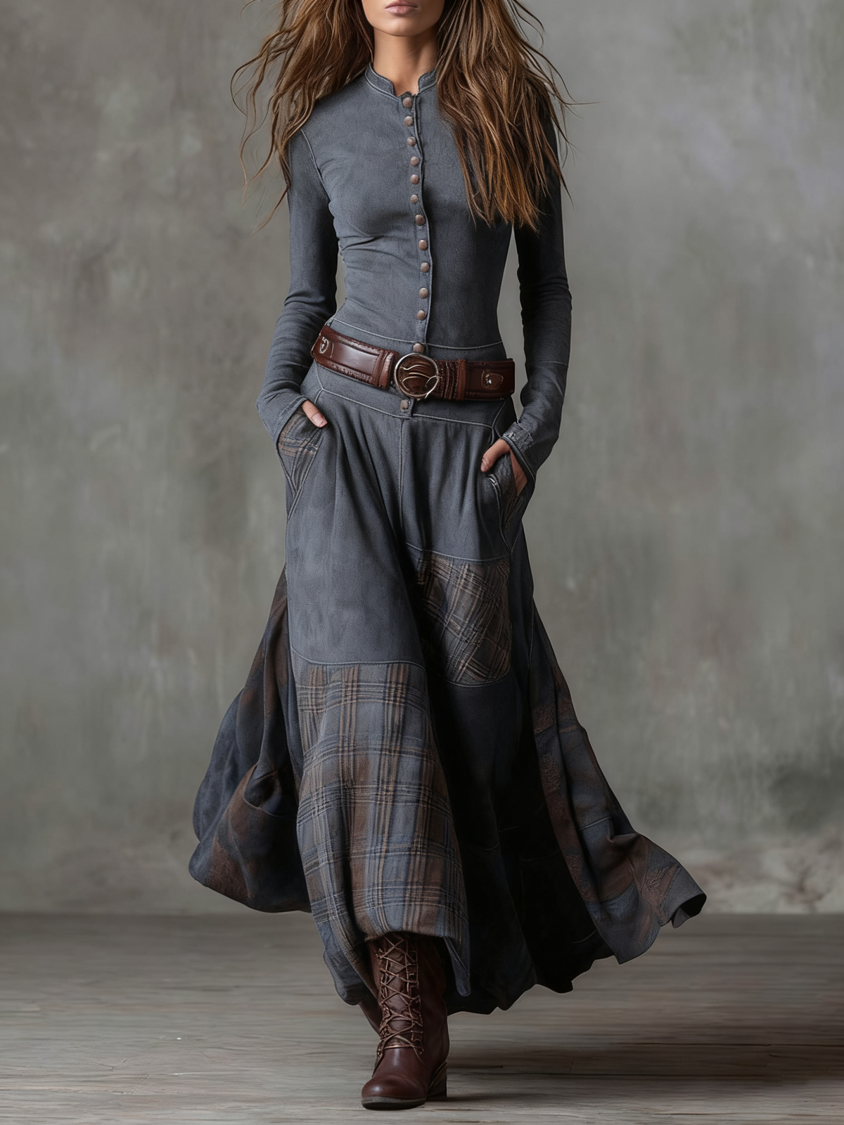Elegantes Wildleder-Maxikleid mit Gürtel
