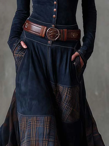 Elegantes Wildleder-Maxikleid mit Gürtel