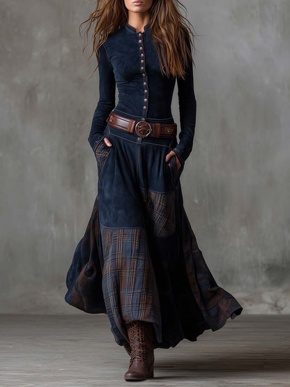 Elegantes Wildleder-Maxikleid mit Gürtel