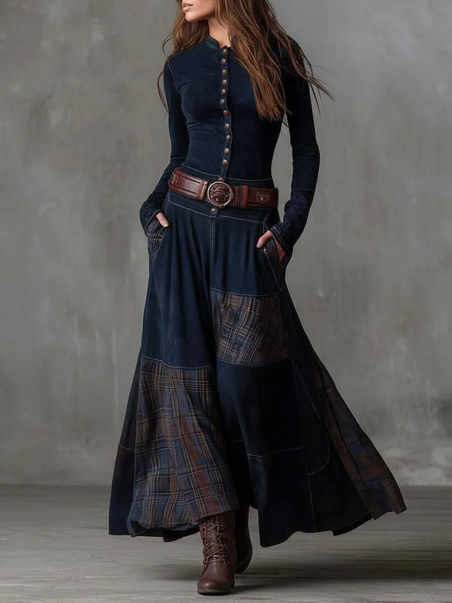 Elegantes Wildleder-Maxikleid mit Gürtel
